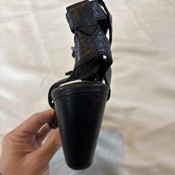 Seychelles Womens Gladiator Leather Heeled Size 7.5‎ Black Wedge - Picture 9 of 10